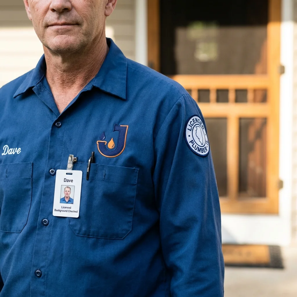Licensed plumber showing ID badge in Kimberling City, MO
