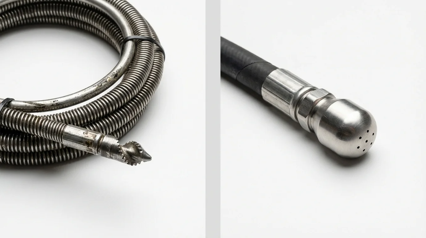Drain snake cable and hydro jetting nozzle used for drain cleaning in Kimberling City, MO